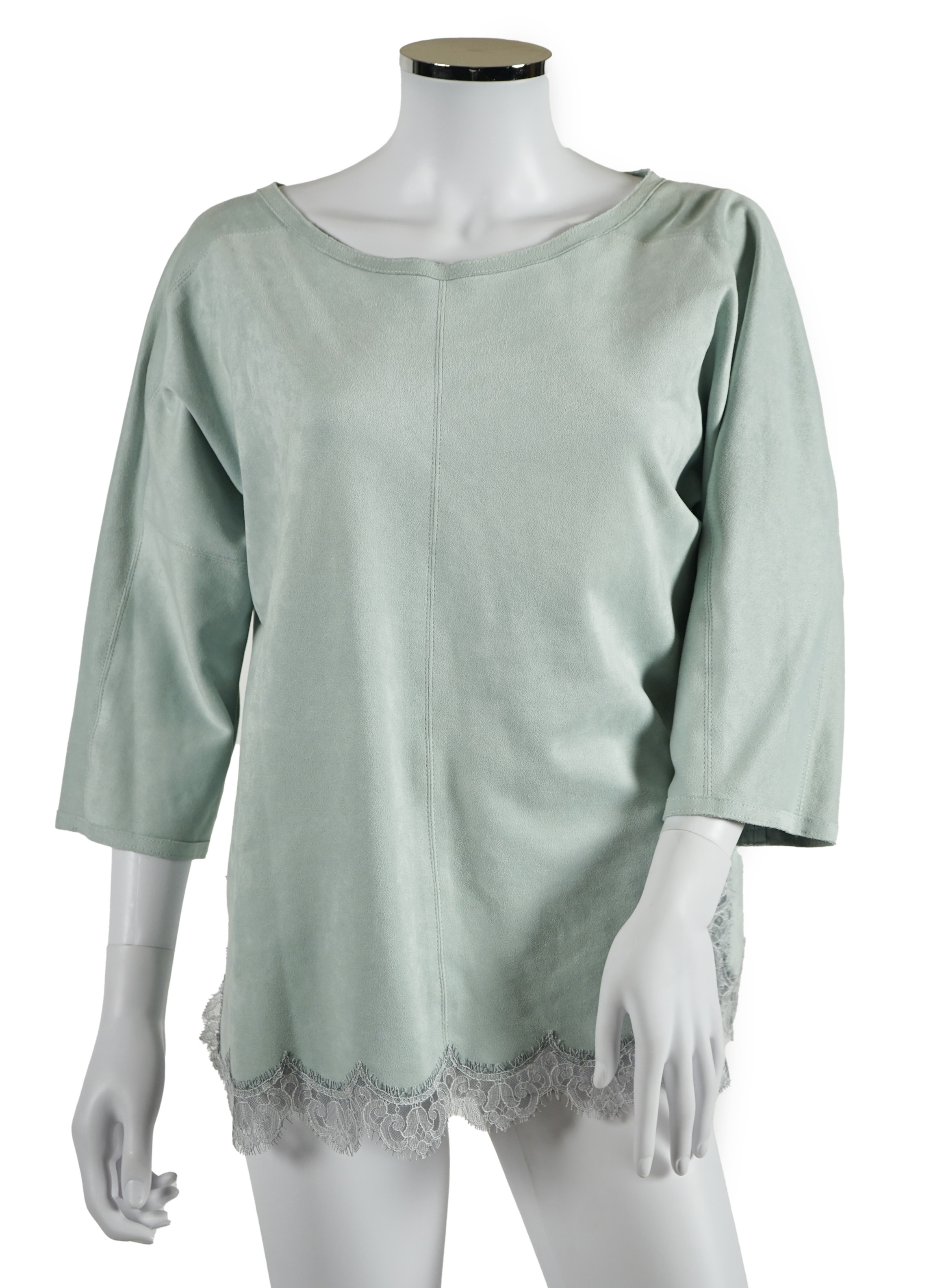 A Marc Caine lady's faux suede coat and three tops. Approx sizes 14-16 Proceeds to Happy Paws Puppy Rescue